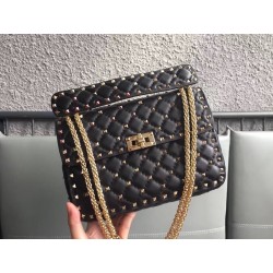 Valentino Rockstud Spike Medium Bag In Black Nappa Leather 234