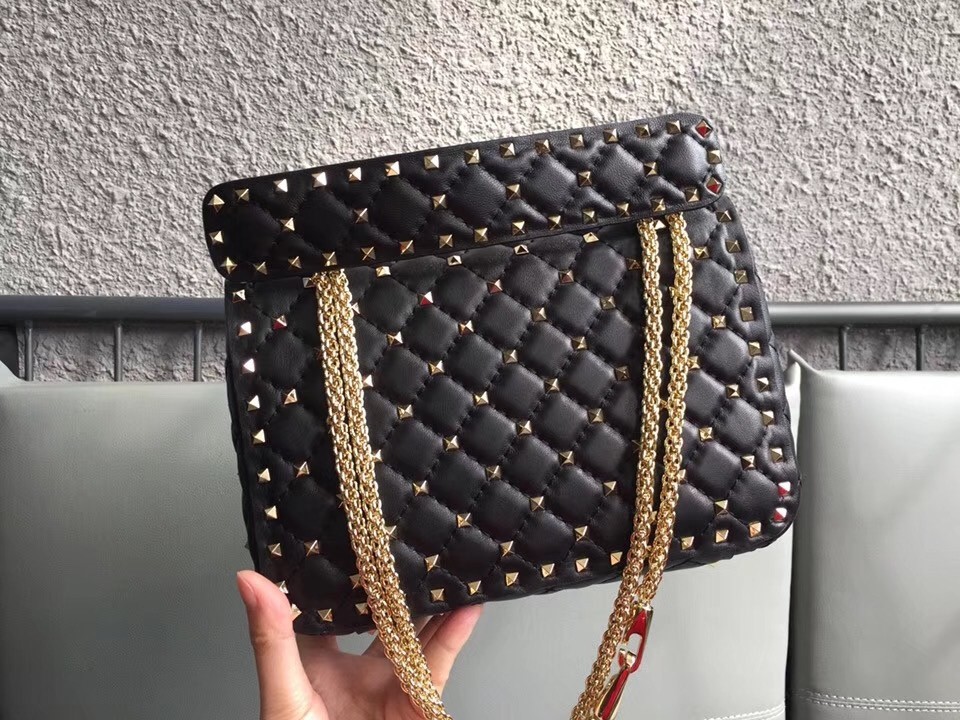 Valentino Rockstud Spike Medium Bag In Black Nappa Leather 234