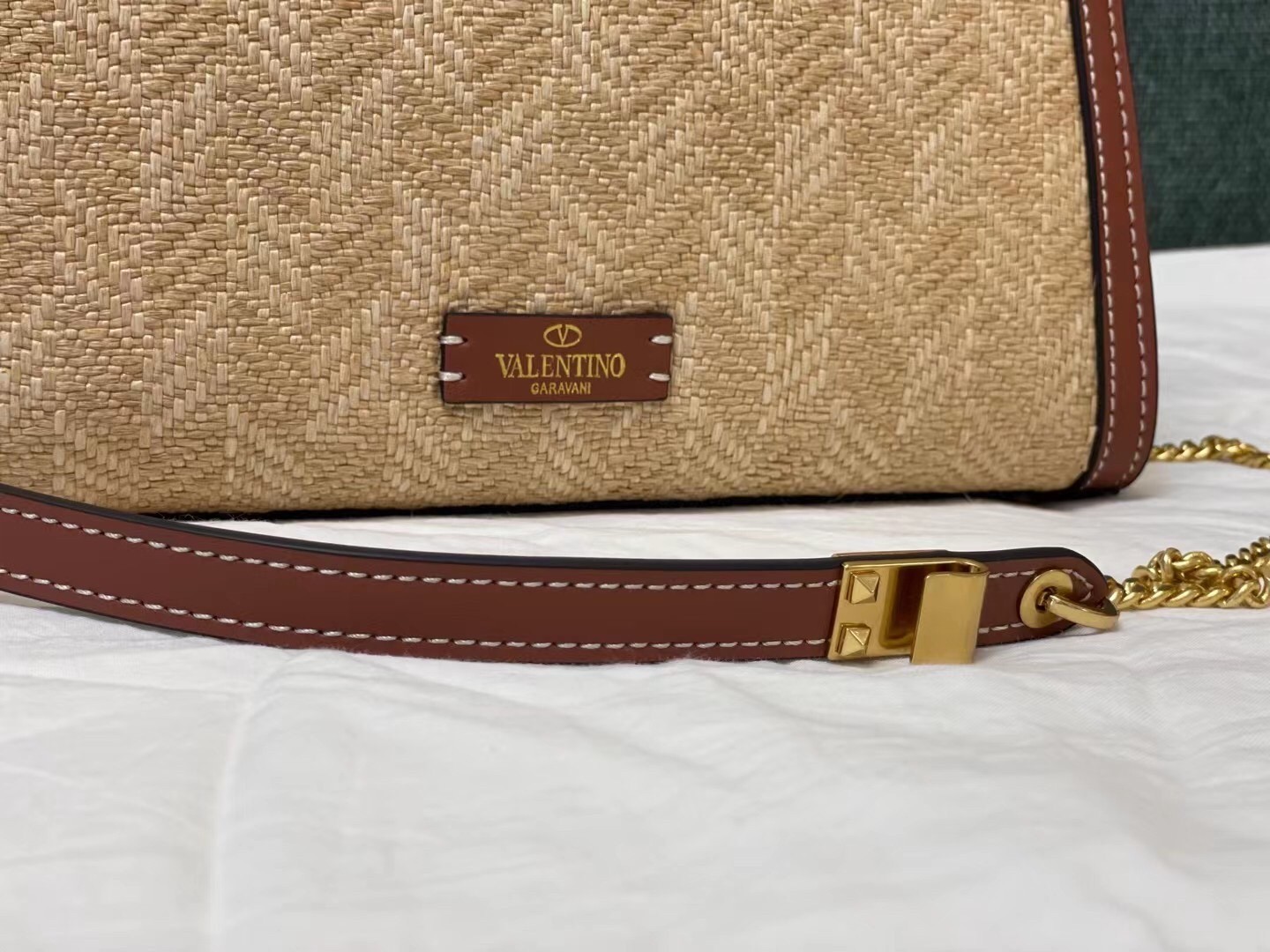 Valentino Small Vsling Handbag In Chevron Raffia 804