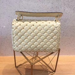 Valentino Medium Rockstud Spike Chain White Bag 678