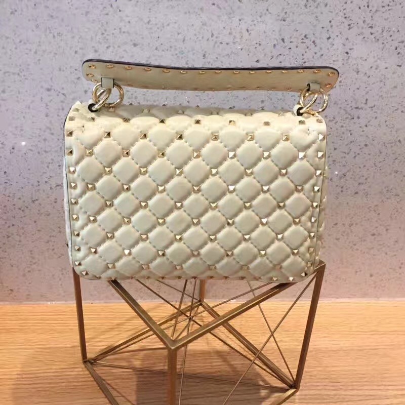 Valentino Medium Rockstud Spike Chain White Bag 678