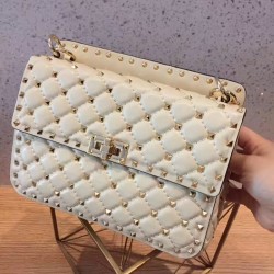 Valentino Medium Rockstud Spike Chain White Bag 678