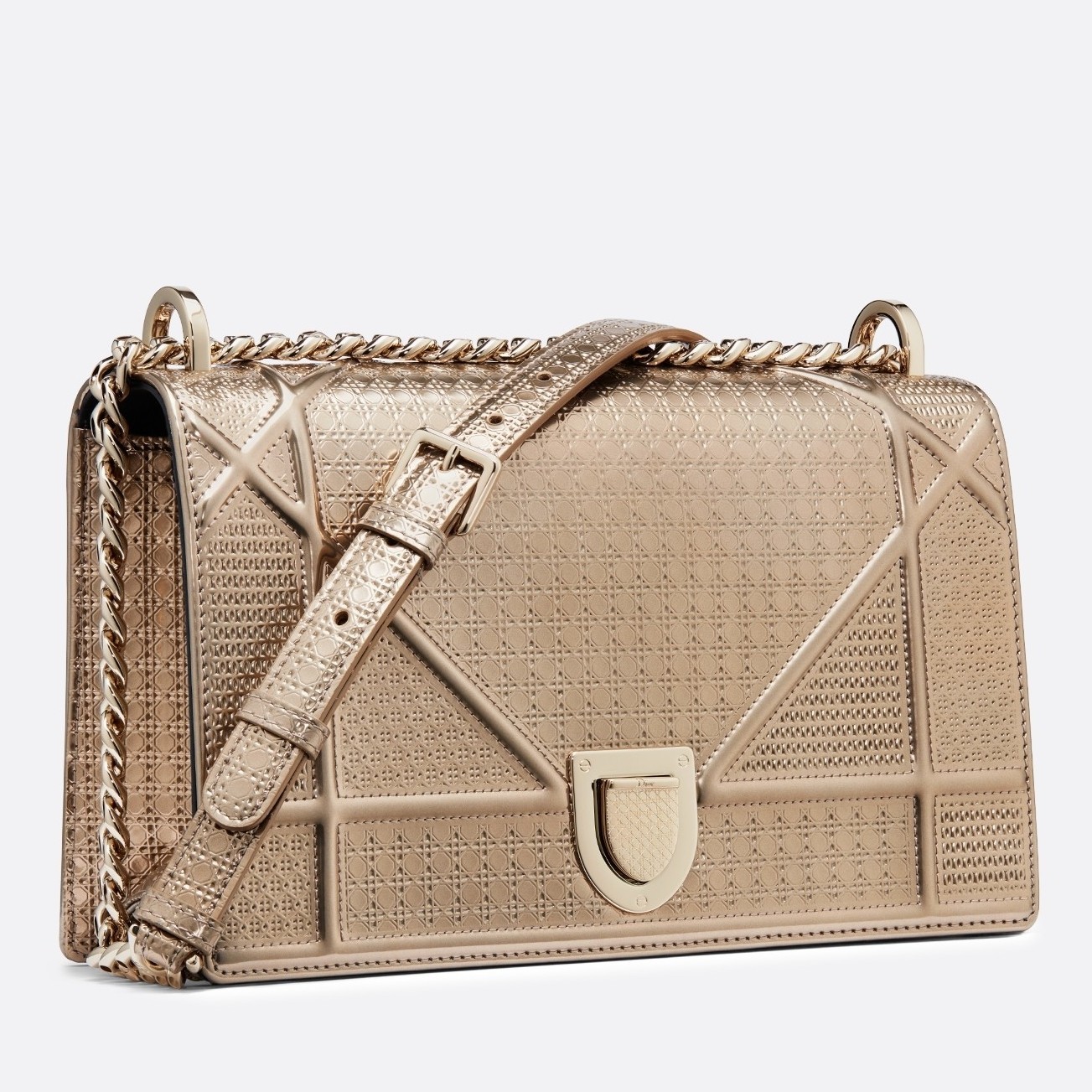 Dior Diorama Bag In Champagne Metallic Calfskin 720