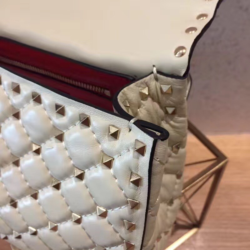 Valentino Medium Rockstud Spike Chain White Bag 678