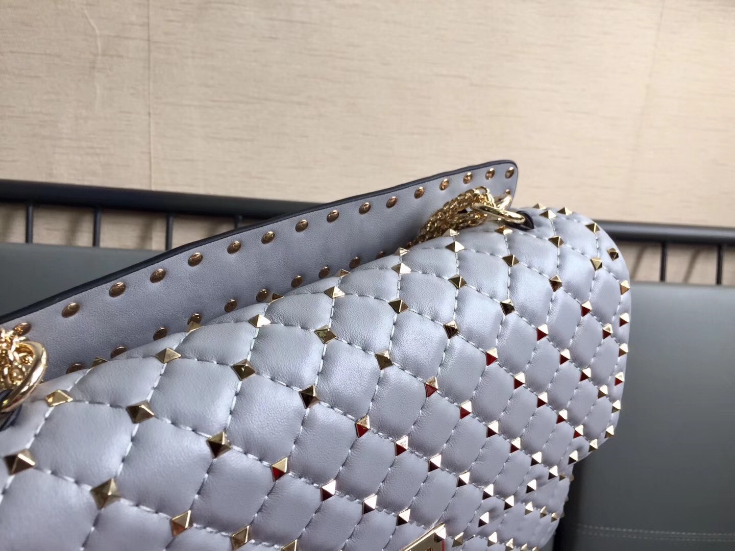 Valentino Large Rockstud Spike Bag In Pale Blue Lambskin 846