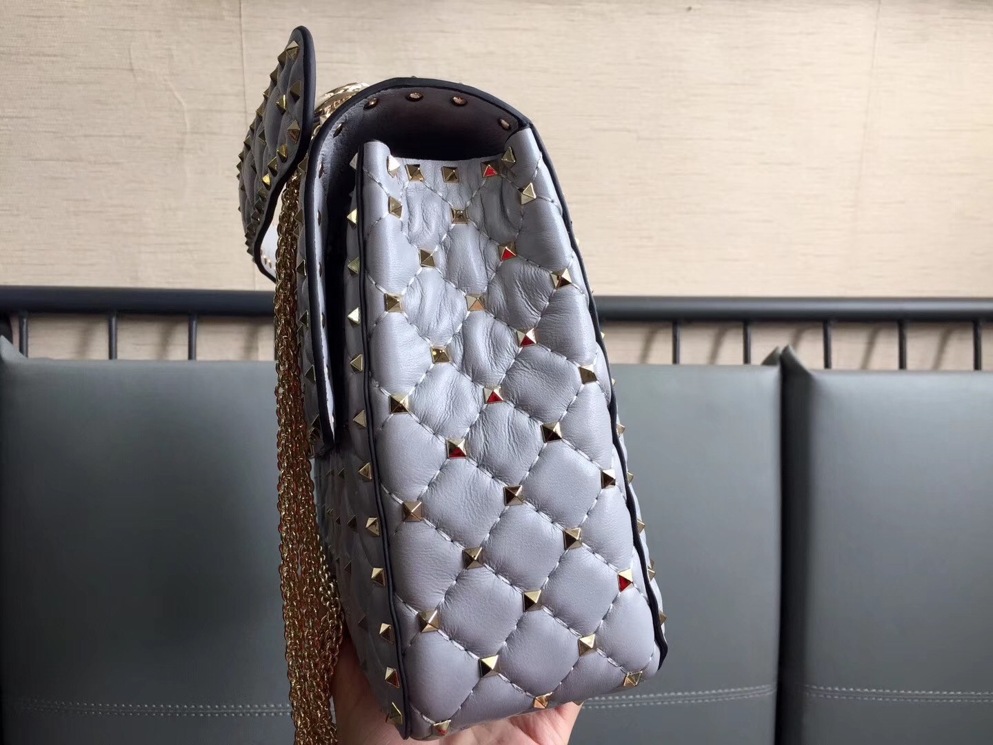 Valentino Large Rockstud Spike Bag In Pale Blue Lambskin 846