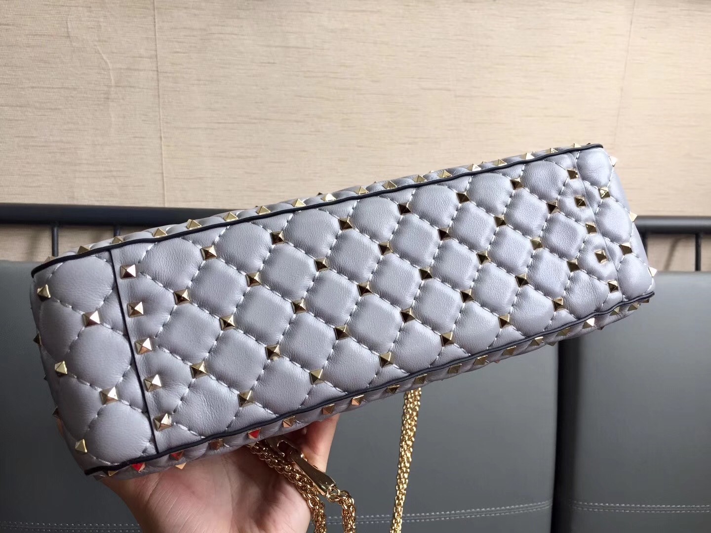 Valentino Large Rockstud Spike Bag In Pale Blue Lambskin 846