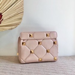 Valentino Medium Roman Stud Chain Bag In Pink Nappa 244