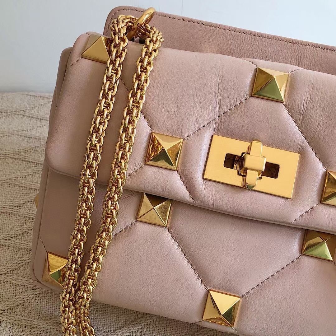 Valentino Medium Roman Stud Chain Bag In Pink Nappa 244