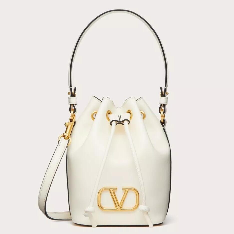 Valentino VLogo Signature Mini Bucket Bag in White Calfskin 281