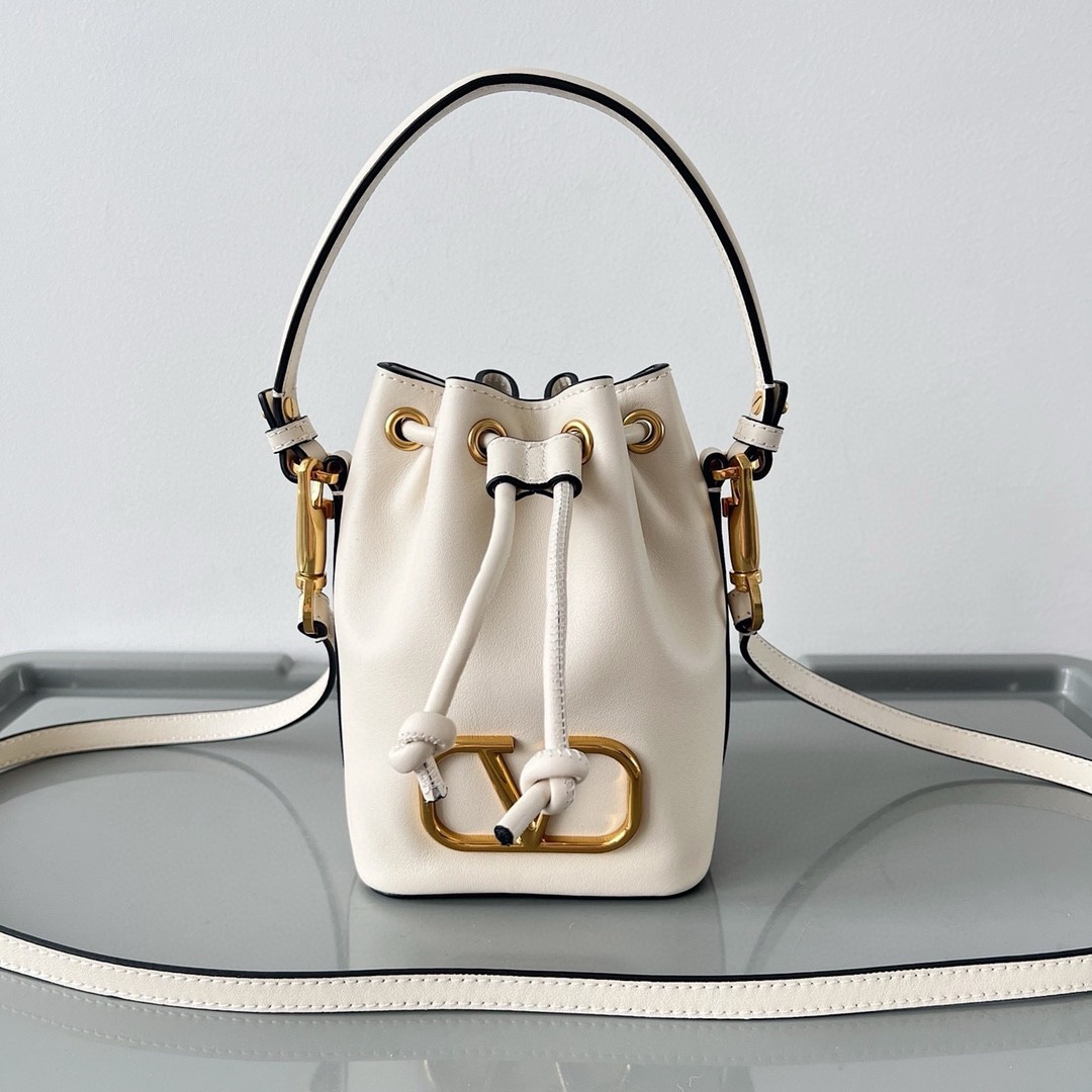 Valentino VLogo Signature Mini Bucket Bag in White Calfskin 281