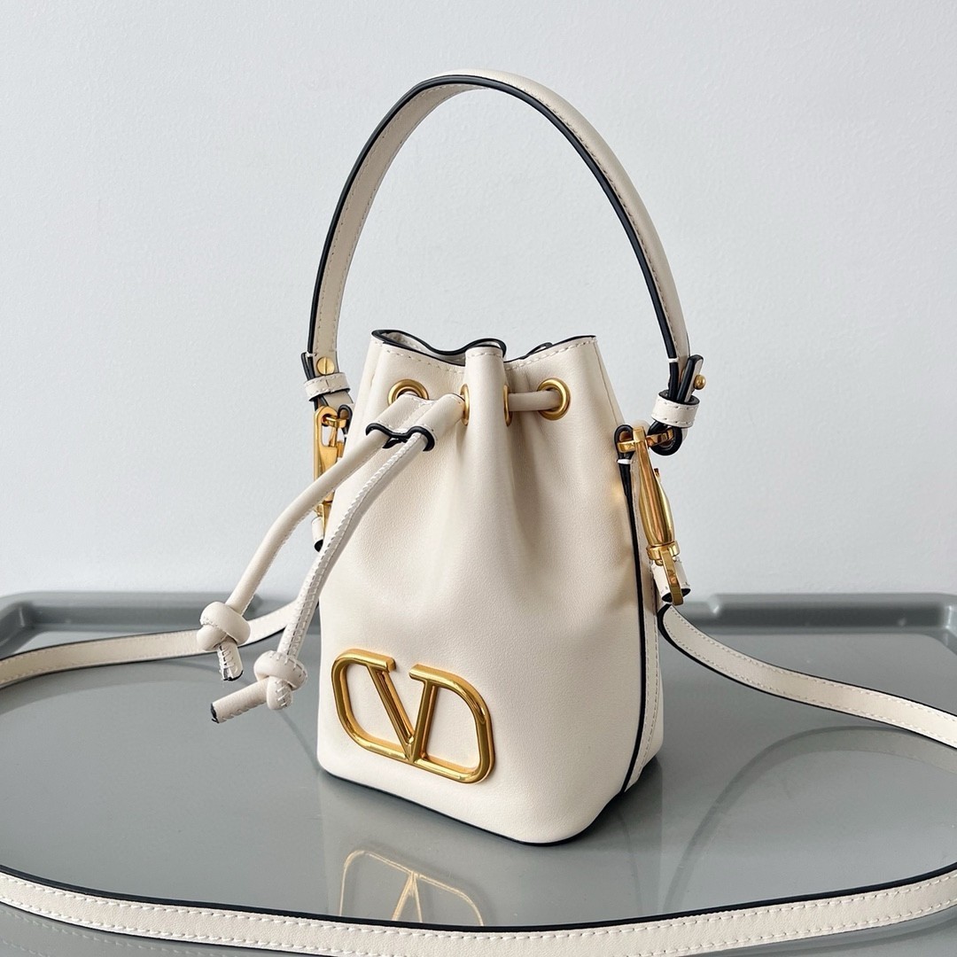 Valentino VLogo Signature Mini Bucket Bag in White Calfskin 281