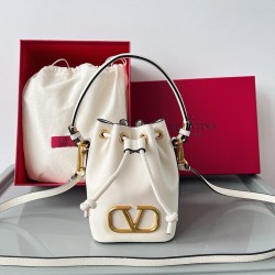 Valentino VLogo Signature Mini Bucket Bag in White Calfskin 281