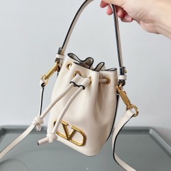 Valentino VLogo Signature Mini Bucket Bag in White Calfskin 281