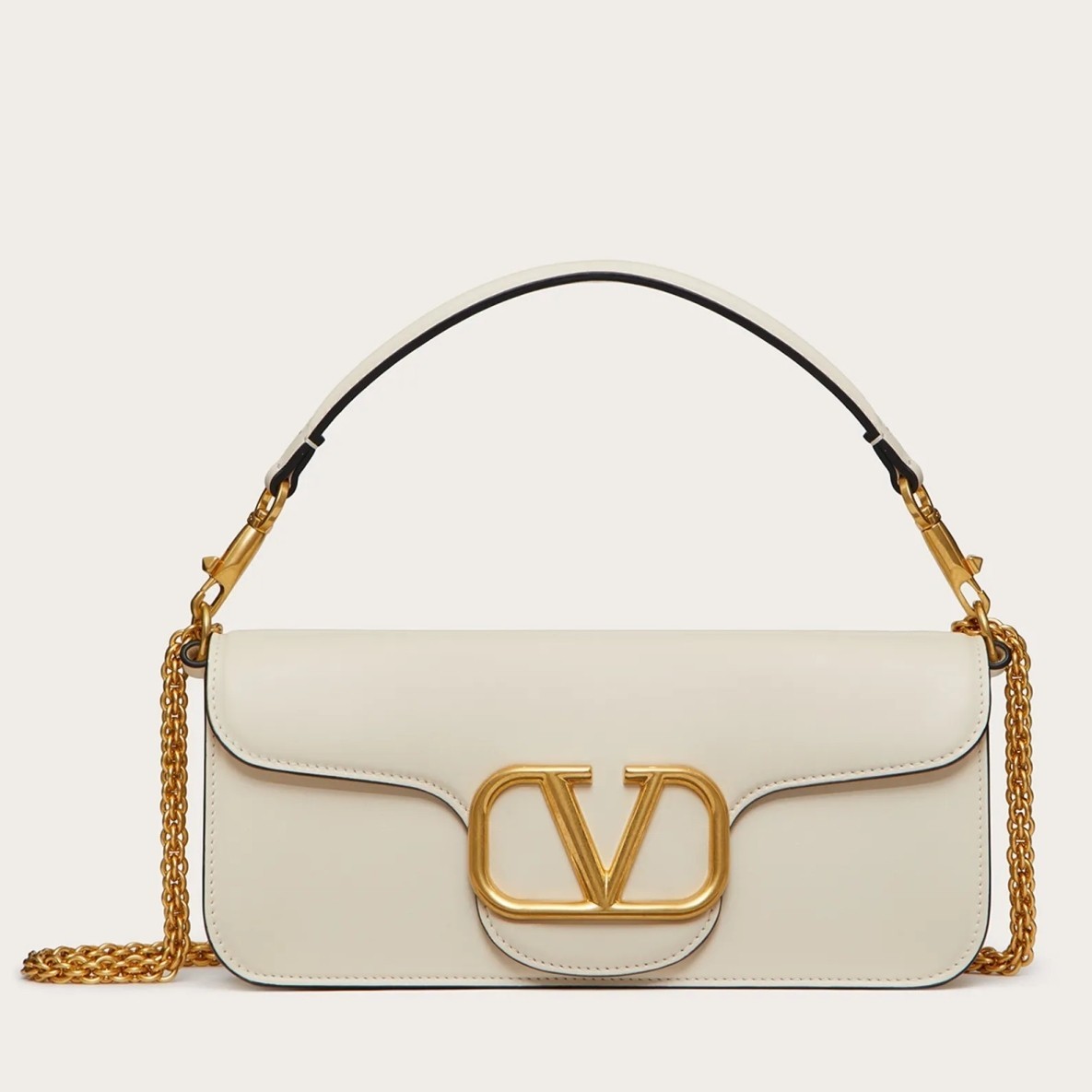 Valentino Loco Large Shoulder Bag In White Calfskin 352