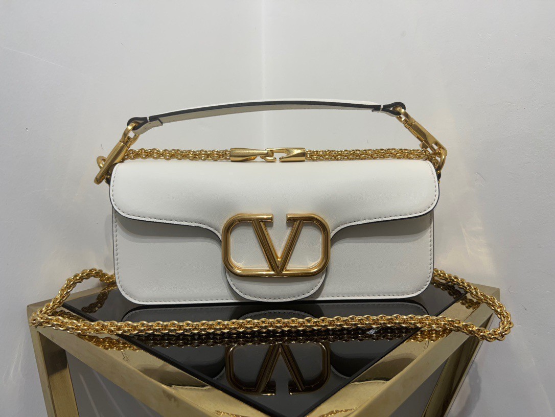 Valentino Loco Large Shoulder Bag In White Calfskin 352