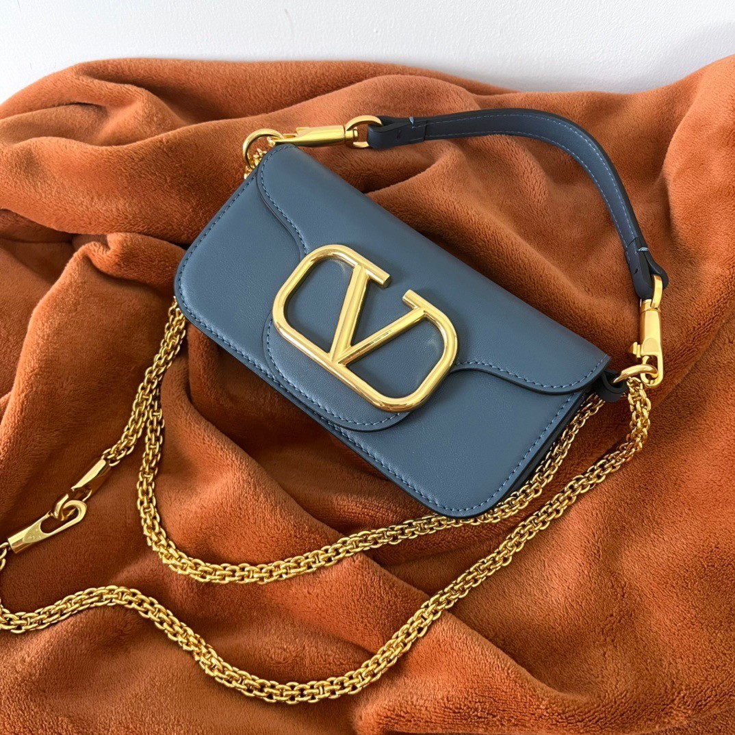 Valentino Loco Small Shoulder Bag In Blue Calfskin 387