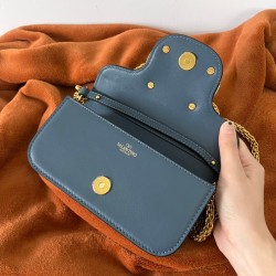 Valentino Loco Small Shoulder Bag In Blue Calfskin 387