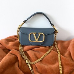 Valentino Loco Small Shoulder Bag In Blue Calfskin 387