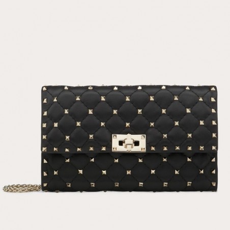 Valentino Rockstud Spike Chain Clutch In Black Lambskin 405