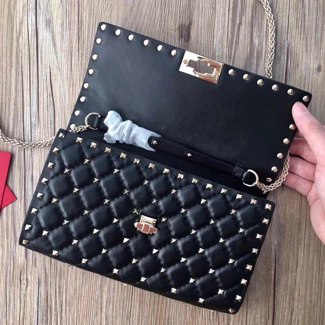 Valentino Rockstud Spike Chain Clutch In Black Lambskin 405