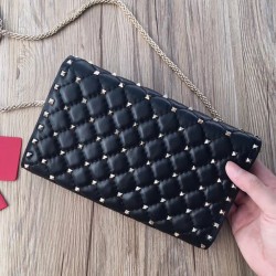 Valentino Rockstud Spike Chain Clutch In Black Lambskin 405