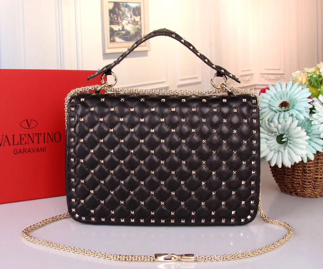 Valentino Black Large Free Rockstud Spike Chain Bag 329