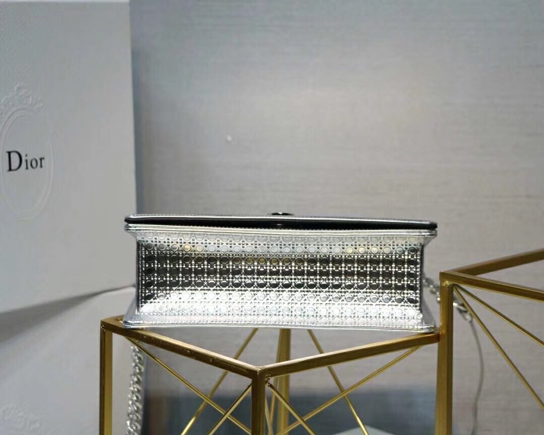 Dior Diorama Bag In Silver Metallic Calfskin 748