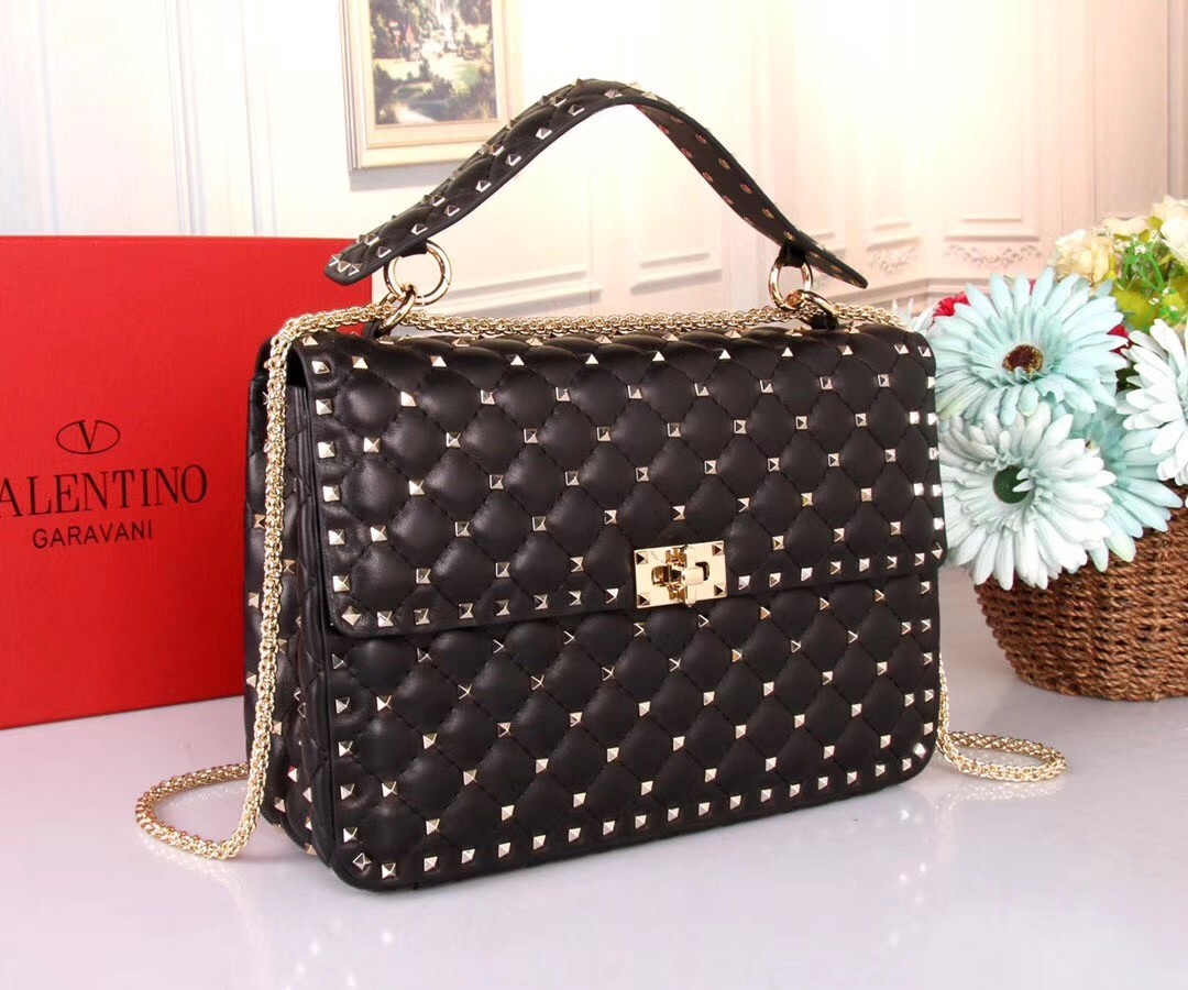 Valentino Black Large Free Rockstud Spike Chain Bag 329