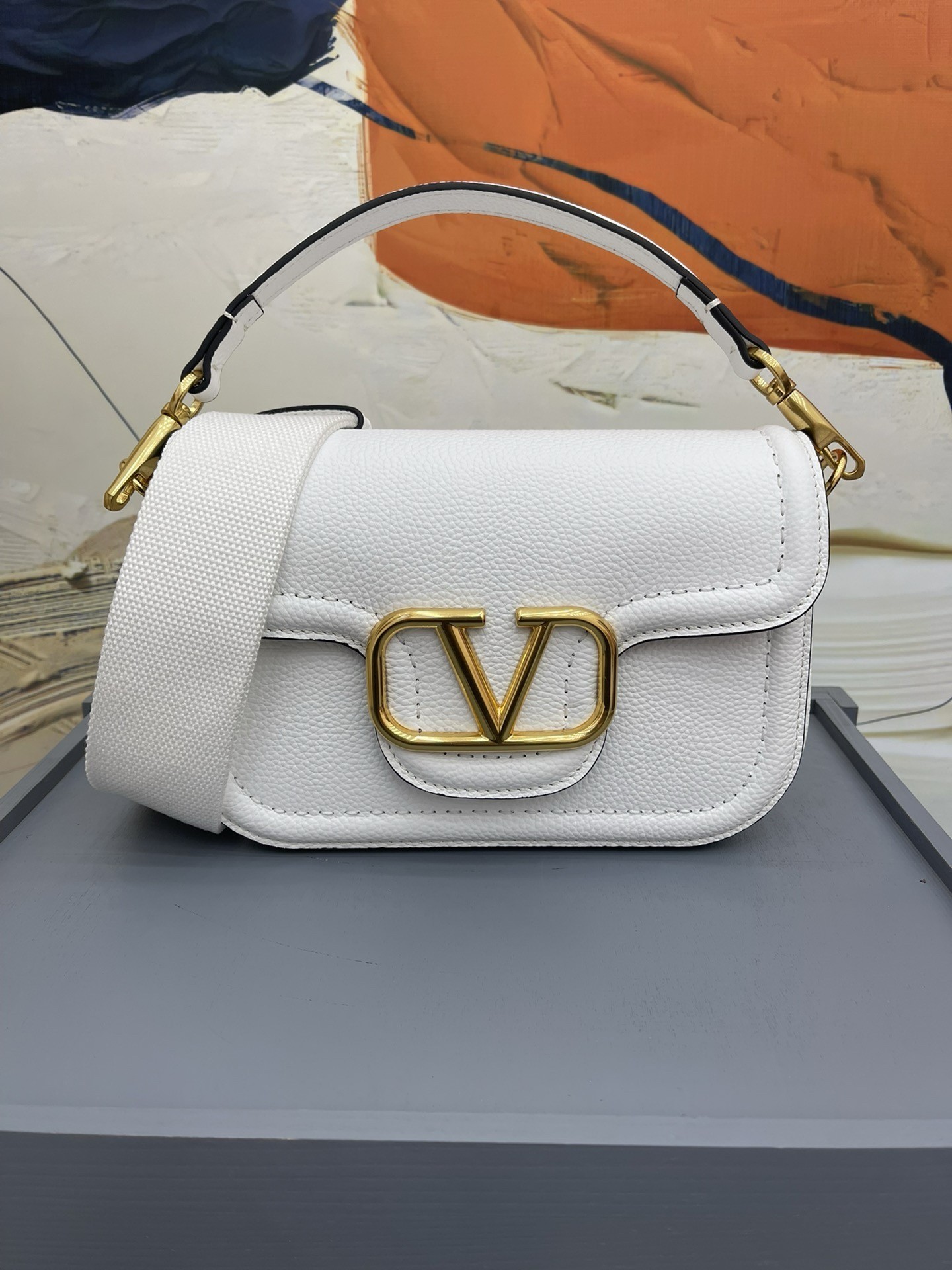 Valentino Alltime Shoulder Bag in White Grained Leather 504