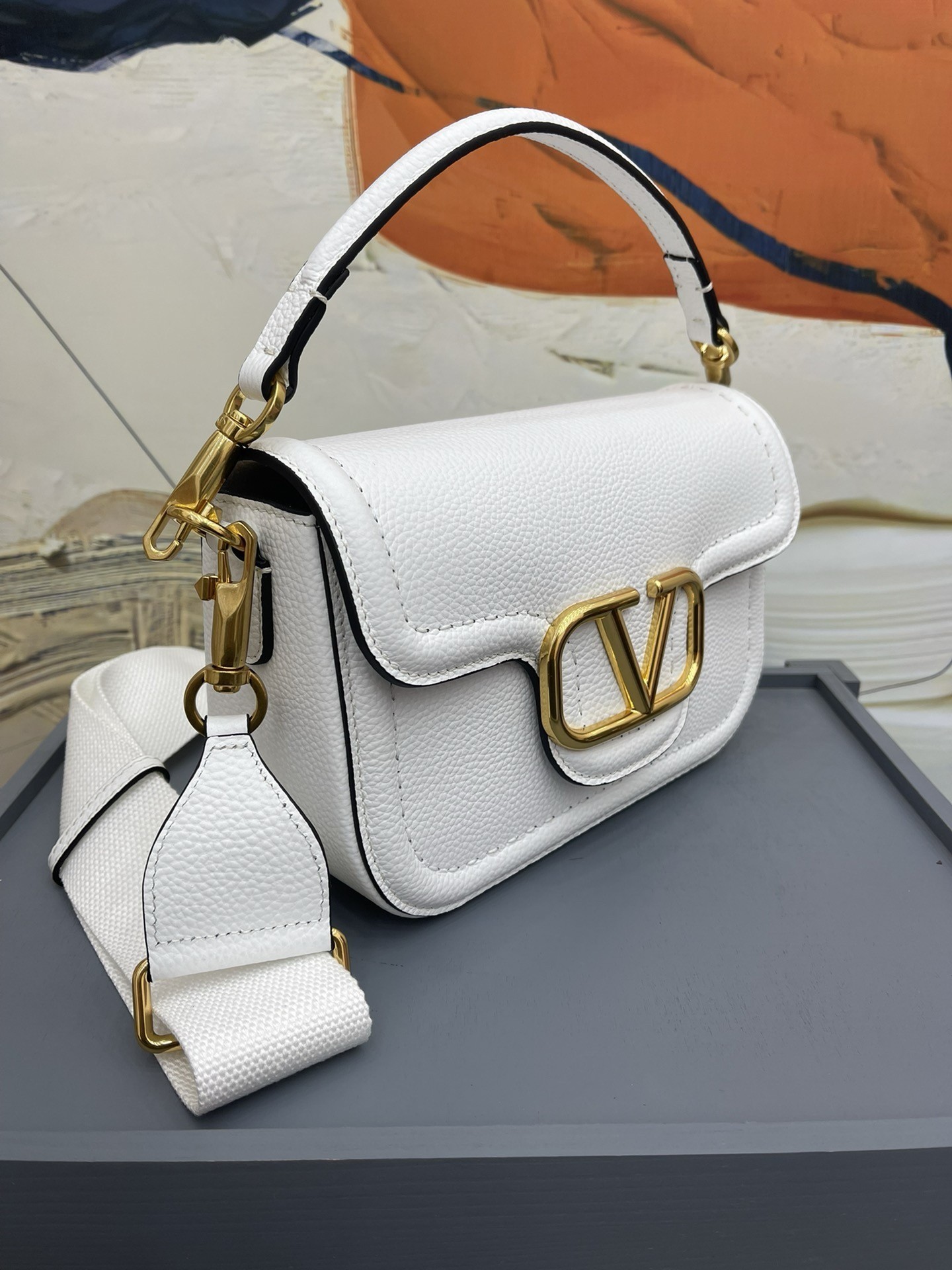 Valentino Alltime Shoulder Bag in White Grained Leather 504