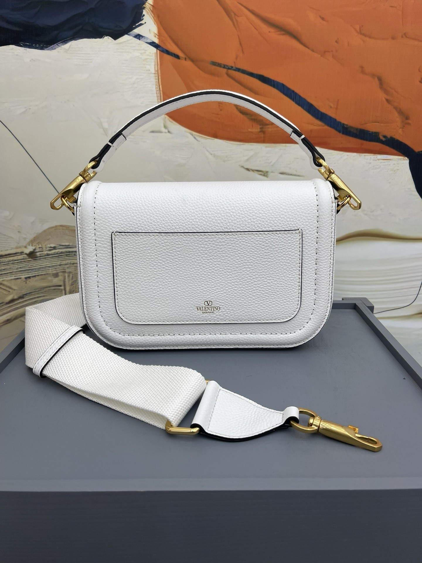 Valentino Alltime Shoulder Bag in White Grained Leather 504