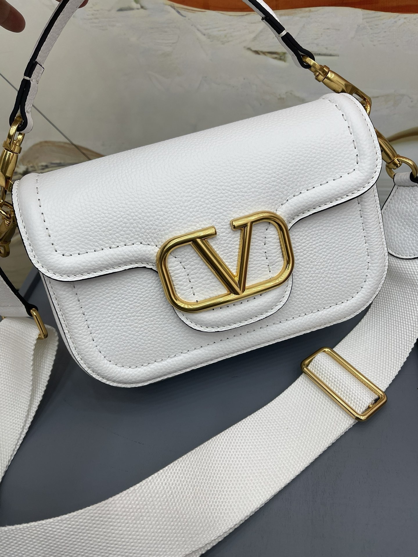 Valentino Alltime Shoulder Bag in White Grained Leather 504