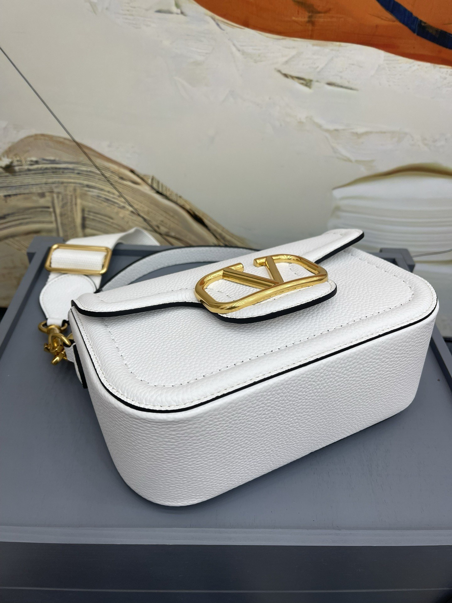 Valentino Alltime Shoulder Bag in White Grained Leather 504