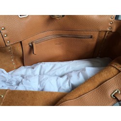 Valentino Medium Rockstud Tote Bag In Brown Grainy Calfskin 536