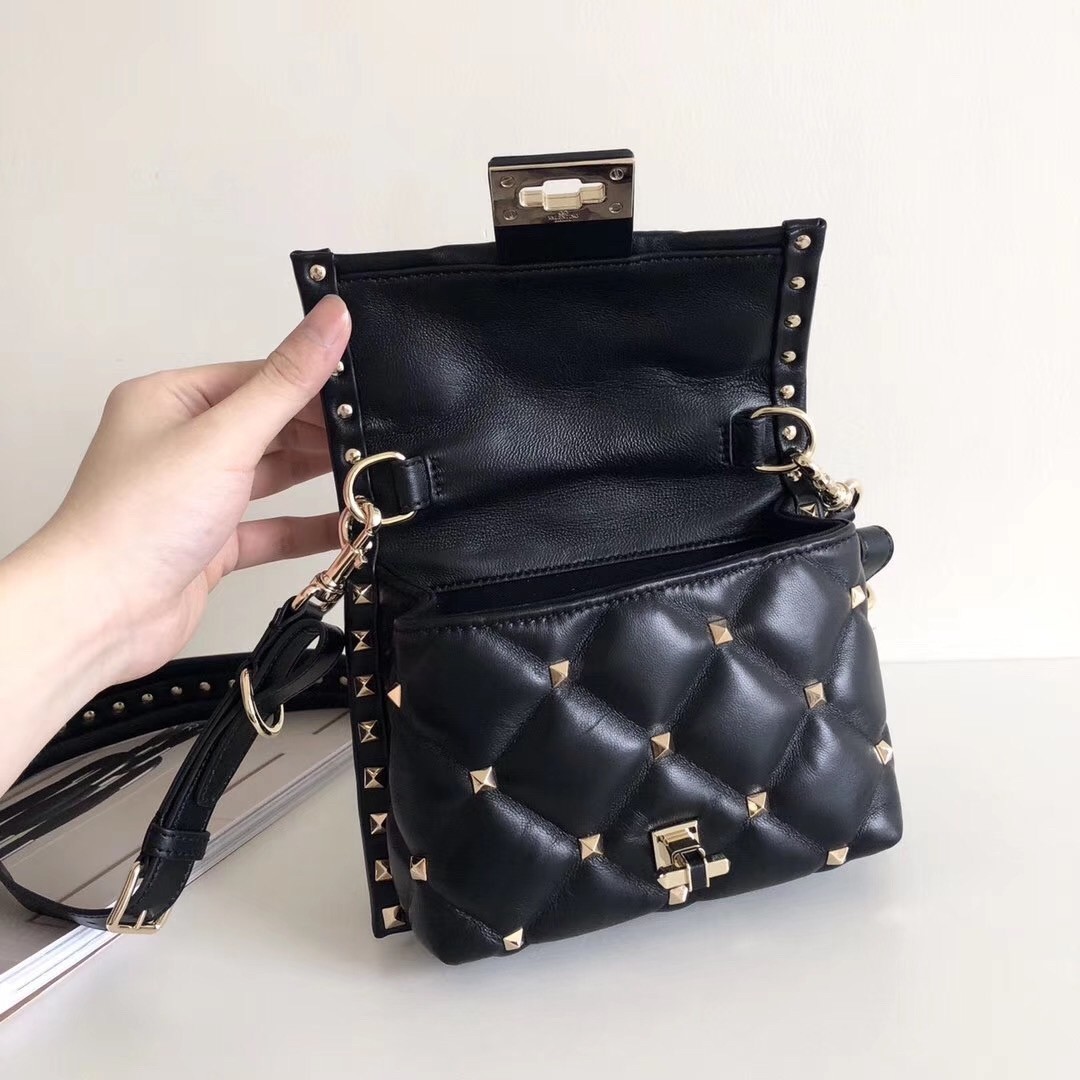 Valentino Candystud Mini Handbag In Black Lambskin 562