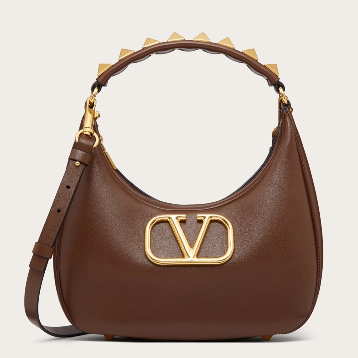 Valentino Stud Sign Hobo Bag In Dark Brown Calfskin 094