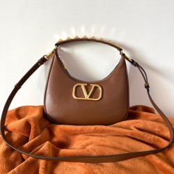 Valentino Stud Sign Hobo Bag In Dark Brown Calfskin 094