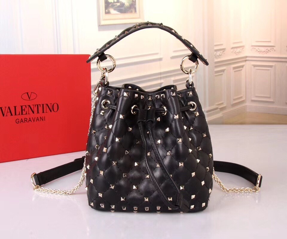 Valentino Small Noir Rockstud Spike Bucket Bag 131