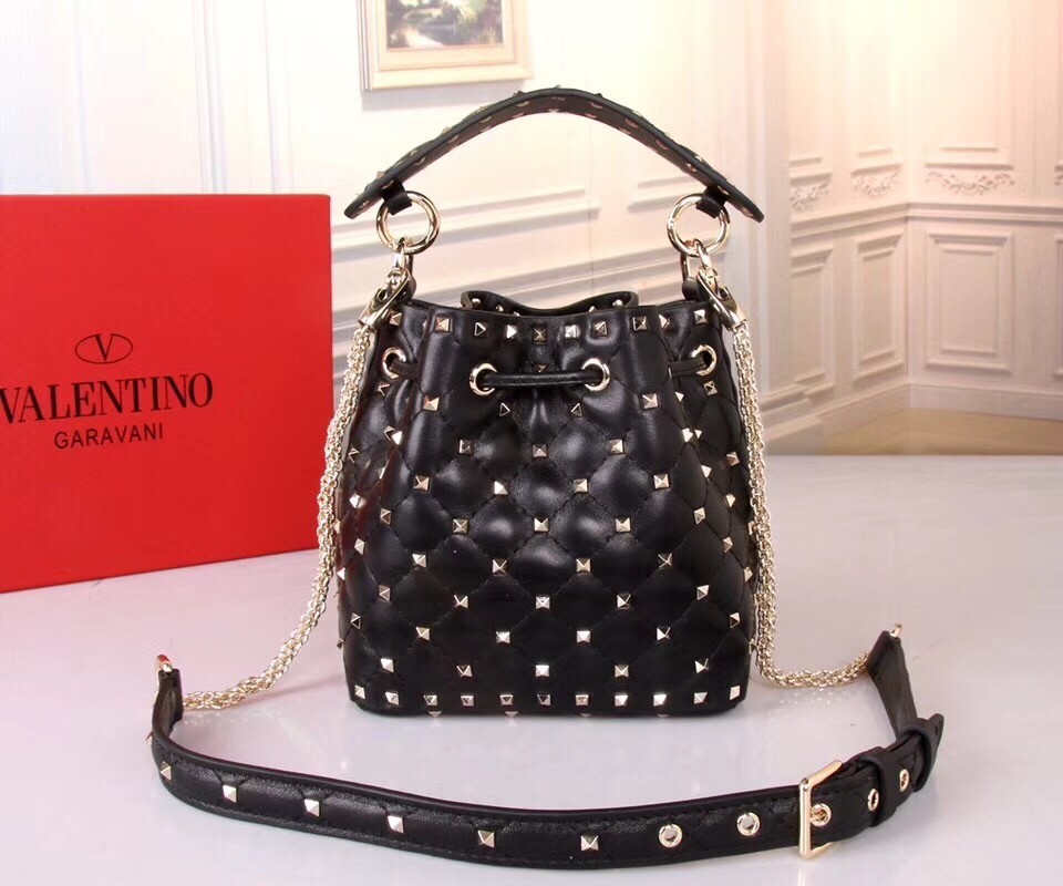 Valentino Small Noir Rockstud Spike Bucket Bag 131