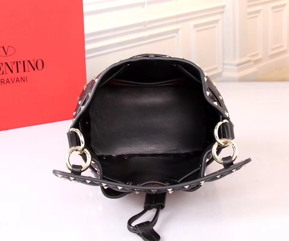 Valentino Small Noir Rockstud Spike Bucket Bag 131