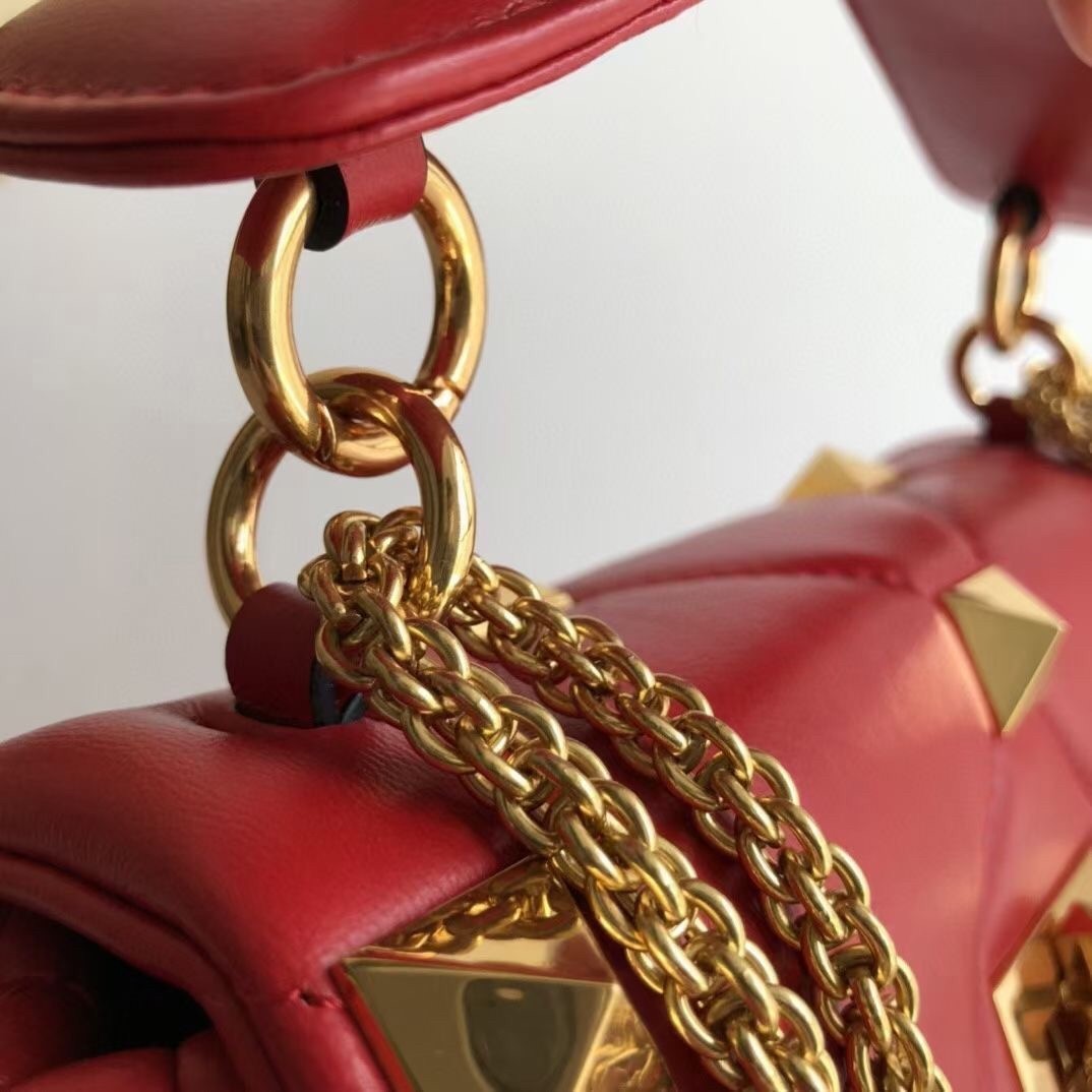 Valentino Medium Roman Stud Chain Bag In Red Nappa 156