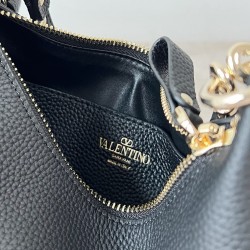 Valentino Rockstud Small Hobo Bag in Black Grainy Calfskin 349