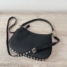 Valentino Rockstud Small Hobo Bag in Black Grainy Calfskin 349