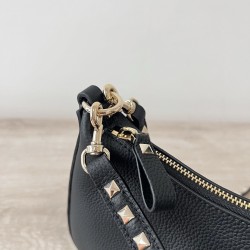 Valentino Rockstud Small Hobo Bag in Black Grainy Calfskin 349