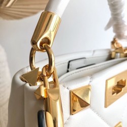 Valentino Small Roman Stud Top Handle Bag In White Nappa 375