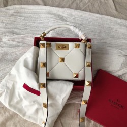 Valentino Small Roman Stud Top Handle Bag In White Nappa 375