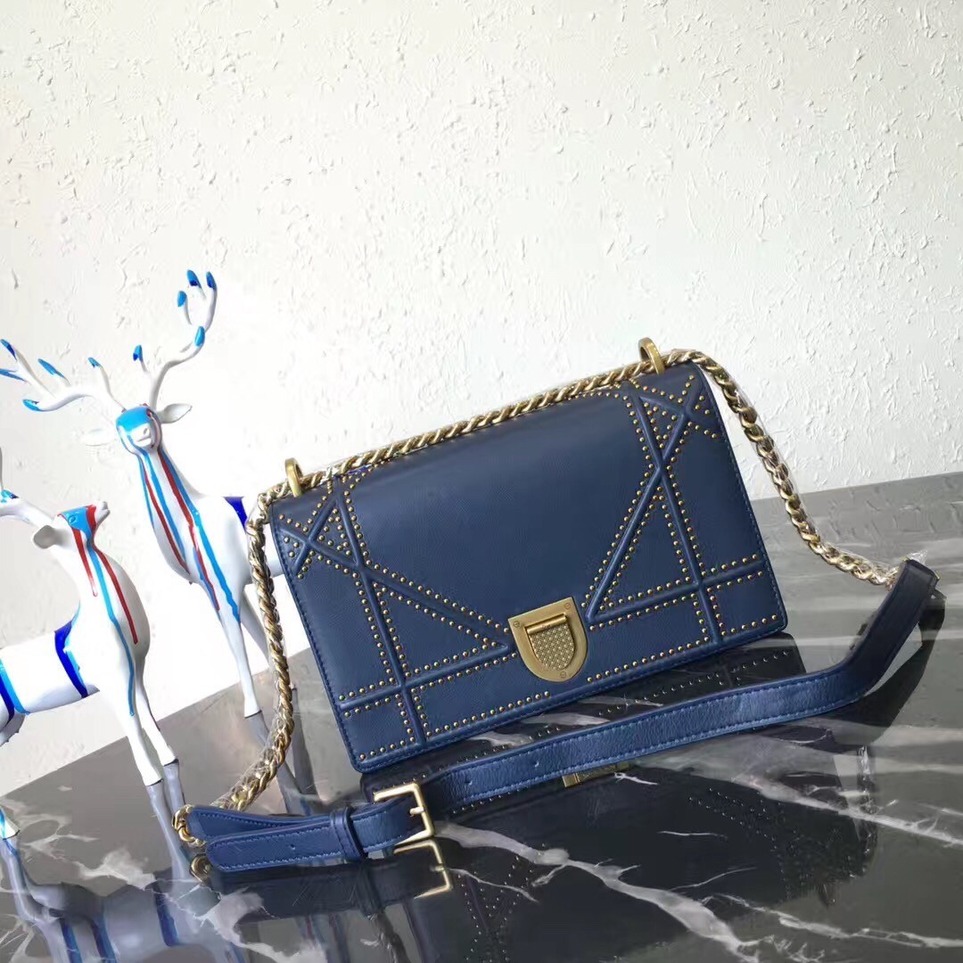 Dior Diorama Bag In Blue Studded Lambskin 461