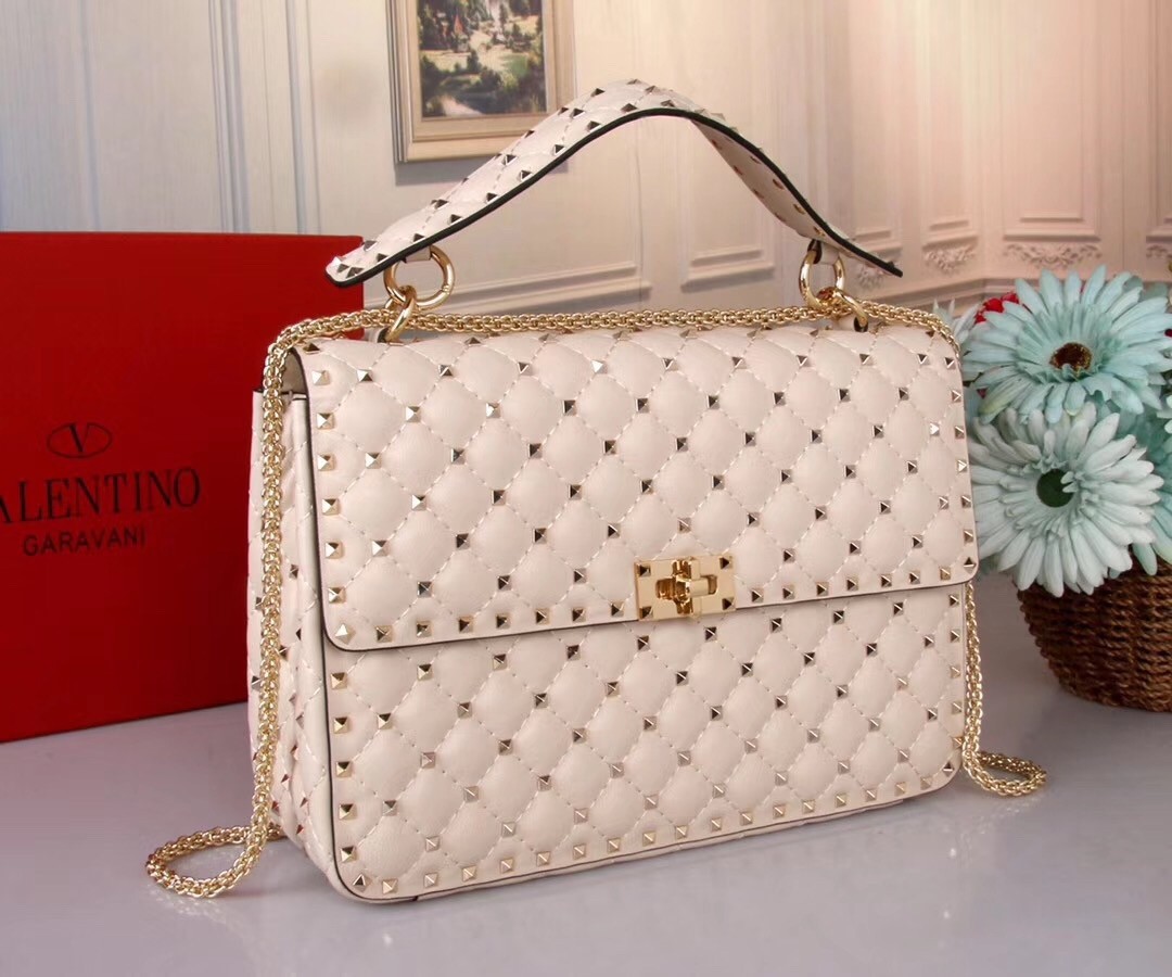 Valentino White Large Free Rockstud Spike Chain Bag 418