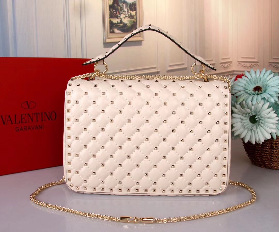 Valentino White Large Free Rockstud Spike Chain Bag 418